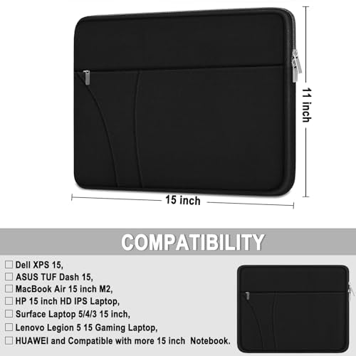 Laptop Case 15 inch, Shockproof Protective Carrying Briefcase Computer Bag | Laptop Sleeve with Zippered Pocket, Traveling Laptop Cover Compatible for HP, Dell, Asus, Lenovo, Notebook, Black - color: Black, size: 15 inch