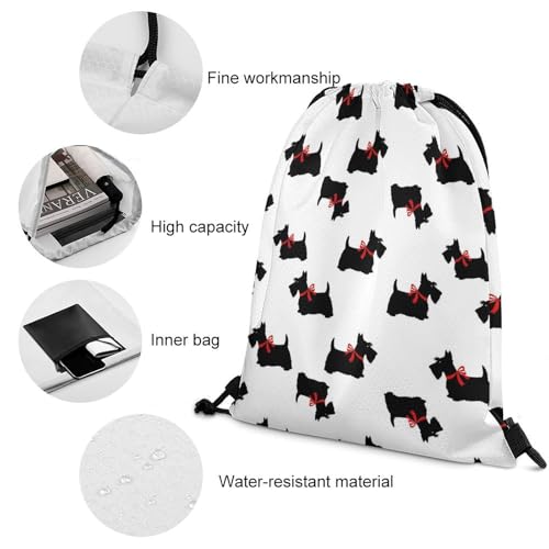 Water Resistant Drawstring Backpack Gym String Bag with Compartment for Yoga Swimming Beach Sports Unisex, Scottie Dog Funny Pattern Bags - color: Picture (35)