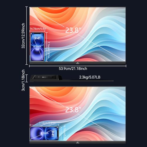 Kenowa 23.8" Large Portable Monitor 100Hz IPS FHD 1080P Freesync USB-C HDMI Gaming Monitor, External Display Dual Speakers Adjustable Stand for PC,Laptop,Mac,Phone,Game Consoles - size: 23.8"