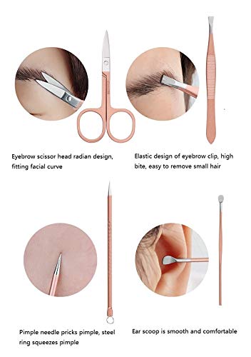 Manicure Set, 12 In 1 Stainless Steel Professional Pedicure Kit Nail Scissors Grooming Kit with Pink Leather Travel Case Pink - color: 12 in 1