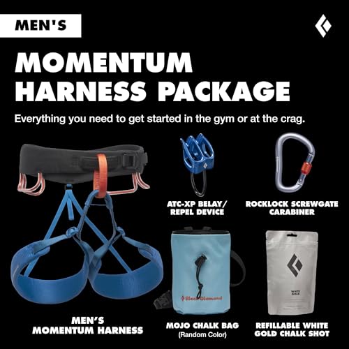 BLACK DIAMOND Men's Momentum Rock Climbing Harness, Adjustable Loops - color: Kingfisher Package 1.0, size: MD (30-33" Waist)