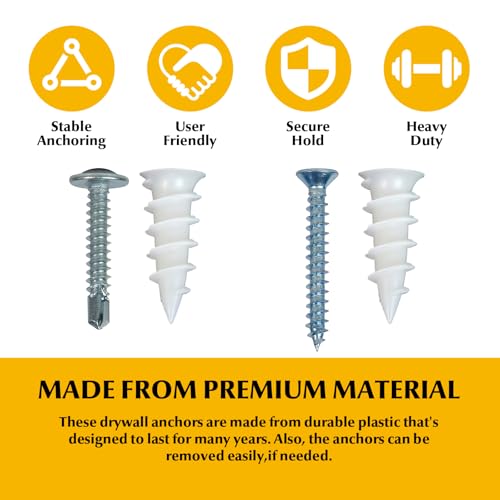 244Pcs Self Tapping Screws Drywall Anchors and Sheet Metal Screw Assortment,2 Size Kit for Installing Drywall, Wood,Metal Sheet Materials