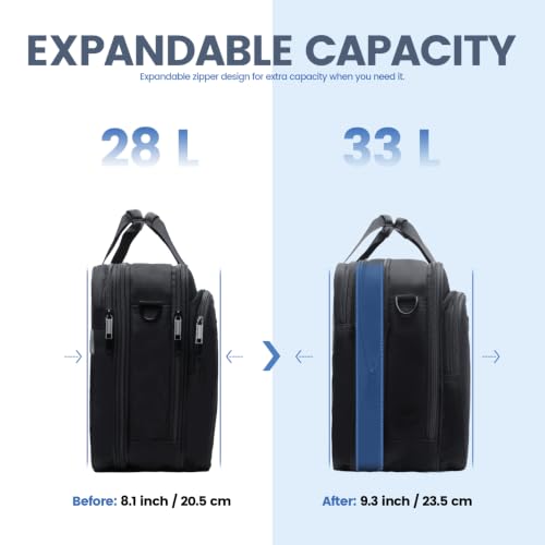EMPSIGN Laptop Bag Briefcase for Men, 17.3 Inch Computer Case, Black | Expandable Computer Bag, Water Repellent, Shoulder Messenger Bag, Detachable Strap, Work Business Travel Office - color: Black/Black