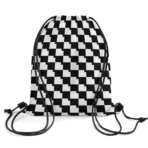Sports Drawstring Bag Gym Sackpack Waterproof String Backpack for Running Training Fitness Men Women Unisex, Race Checkerboard Checkered Black And White Bags - color: Picture (33)
