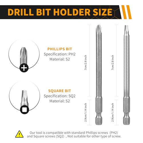 Spring Loaded Screw Holder Bit, 4 PCS Anti-drop Screwdriver Bit Holder | Screwdriver with Screw Holder for Grip Screws in Overhead or One Handed Positions, Electricians, DIY Repair(Phillips+Square)