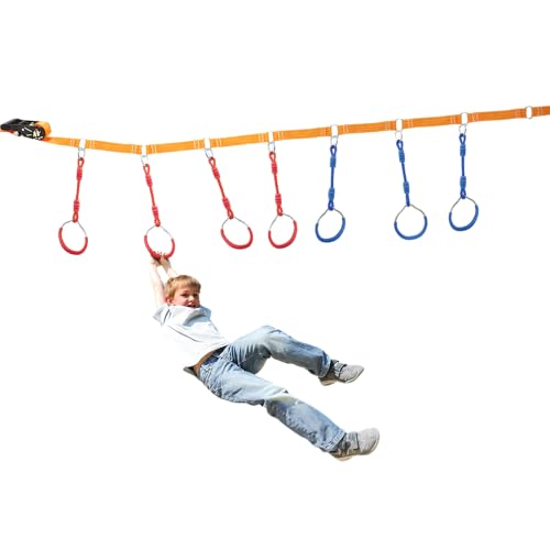 Backyard Ninja Ring Hang Gymnastic Fist Swing Monkey Bar Playground Equipment Climbing Attachment Playground Play Set, 4 Red Obstacle Course Fit Rings Jungle Gym Slackline Warrior Training Equipment - color: Red, size: 4 Pack