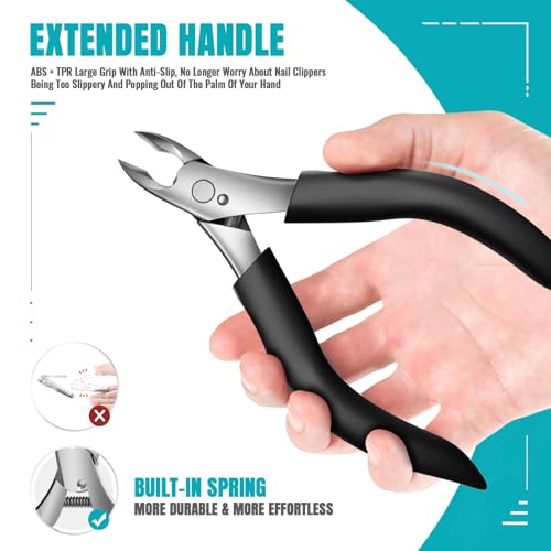 Toenail Clippers for Thick Nails for Seniors - Heavy Duty Toe Nail Clippers Kit with Long Handle for Men & Elderly with Inflexible Joints, Professional Nail Clippers Kit for Thickened Toenails (Black) - style: Creating Exquisite Nails - Black