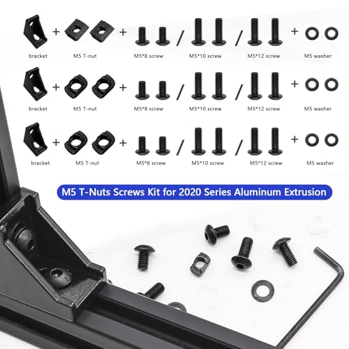 Taiss 275PCS M5 T-Nuts and Bolts Kit for 2020 Aluminum Extrusion Hardware,T Sliding Nut,T-Slot Nut,M5x8/10/12mm Hexagon Socket Screws and Washers with Hex Wrench - size: 275PCS M5 T-Nuts Screw Kit