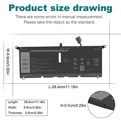 DXGH8 0H754V H754V G8VCF G8VCF6C HK6N5 Battery for Dell Inspiron 13 7000 7390 7391 2-in-1 5390 5391 14 7400 7490 Latitude 3301 E3301 XPS 13 9370 9380 2019 Vostro 5390 5391, P113G001 P82G P82G001 - size: 11.18*3.9*0.2inch DXGH8
