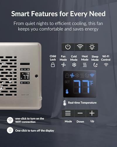 2026 Super Quiet Register Booster Fan for 6" x 12" Register Holes, Smart Register Vent with Dual Intelligent Thermostat and WiFi App Control, Heating Cooling AC Vent Fan (SN) - color: Satin Nickel, size: 6" x 12"