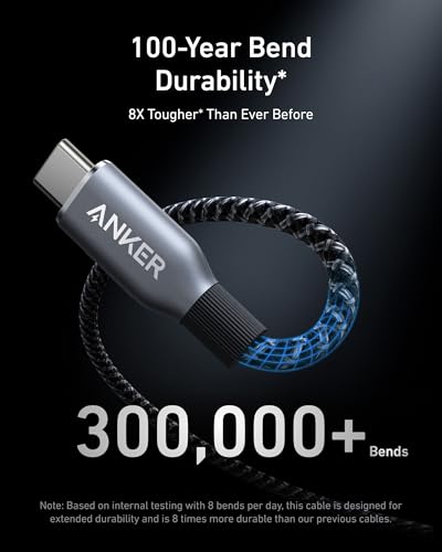 Anker Prime USB C to USB C Cable, 240W Fast Charging Cord, Upcycled-Braided Nylon with 100-Year Bend Durability for iPhone 17 Series, MacBook, Galaxy S24(6 FT) (Pack of 2) - size: 6FT (Pack of 2)