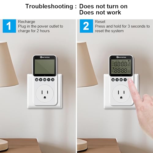 KETOTEK KTTS02 Repeat Cycle Timer Outlet Plug in Timer Switch Socket | Indoor Electrical Countdown Timers for Lights,Aquarium,Pets Home Appliances