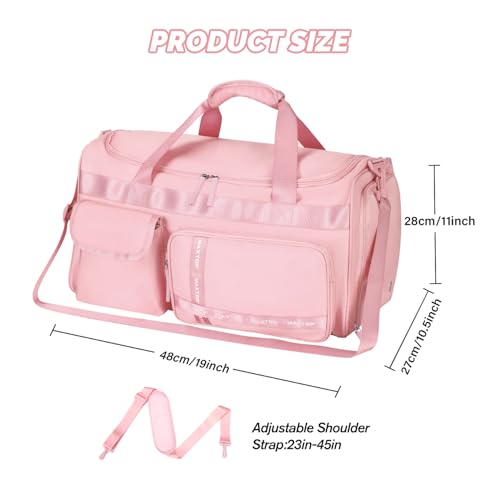 MAXTOP Gym Bag for Women Men Travel Duffle Bag Large Capacity Carry On Weekender Overnight Bag With Shoe Compartment Gym Tote Dry Wet Separation Duffel Bag for Travel - color: All Pink, style: Gym Bag