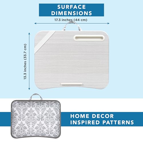 LAPGEAR Designer Lap Desk – Gray Damask, 2-Pack with Storage Basket - color: Gray Damask, size: 2-Pack Lap Desks + Basket