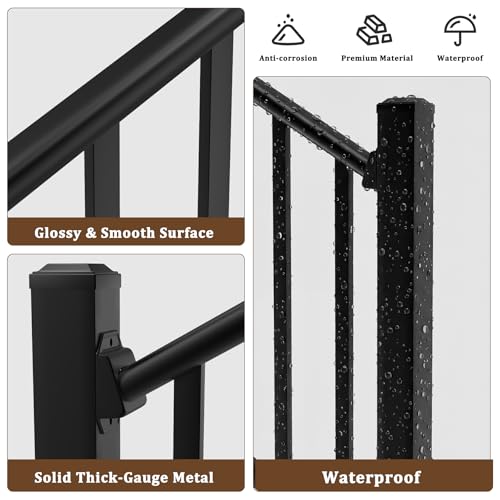 Aluminum Deck Railing Kit, Modular 36 in H. x 3Ft W Stair Railing Kit for Outdoor Steps,Heavy Duty Balustrade System for Deck, Porch, Patio & Balcony(1 Post, 1 Panel) - size: 3 Feet-Stair