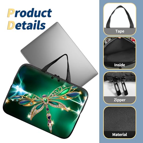 Laptop Bag 13 Inch,Resistant Shockproof Laptop Sleeve Case Protective Cover Carrying Case with Handle Compatible for HP Dell Lenovo Acer Asus Notebook Computer,Emerald Dragonfly - color: Emerald Dragonfly, size: 13-13.3 in