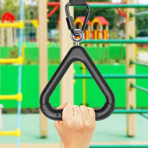 Dolibest 2PCS Monkey Bars, Triangle Trapeze Swing Bar with 2PCS Triangle Carabiners, Outdoor Play Equipment, Swing Set Accessories Monkey Rings, Obstacle Ring Toys Set for Kids, Black - color: Black2-2 Pack