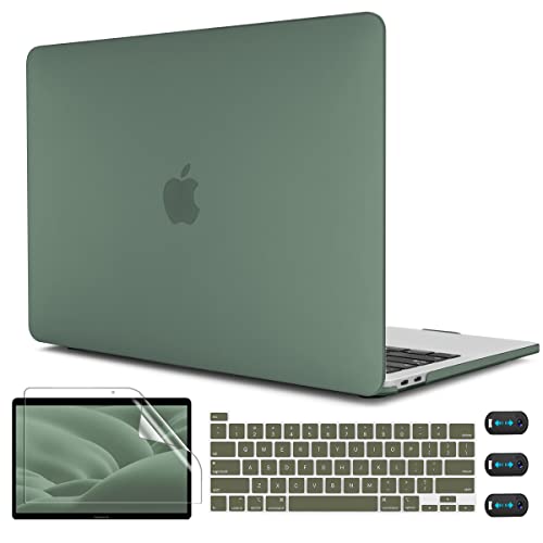 CISSOOK Case Compatible with MacBook Pro 13 inch 2025-2020 Release | 4in1 Set Hard Shell Case Midnight Green Cover with Keyboard Cover for MacBook Pro 13" M1 M2 A2338 A2251 A2289 - color: Light Matcha Green