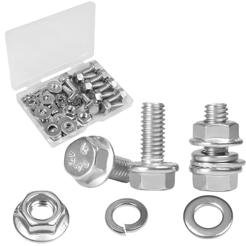 10 Sets 5/16-18 x 3/4" Flanged Hex Head Bolts Kits, 5/16-18 Flange Hexagon Screws and Nuts,Flat & Spring Lock Washers, 304 Stainless Steel 18-8,Fully Threaded - size: 5/16-18 x 3/4"