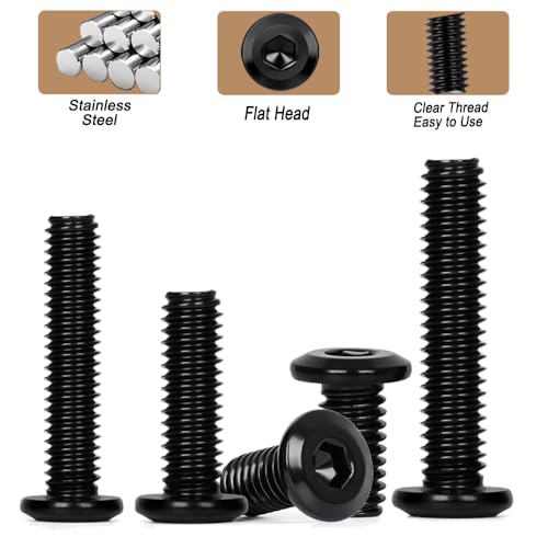 Matuja 1/4-20 x 3/8" Flat Head Hex Socket Bolts Screws,304 Stainless Steel,Black Oxide Finish,Fully Threaded Bright Furniture with Hex Key(20 Pcs) - size: 1/4-20 x 3/8"