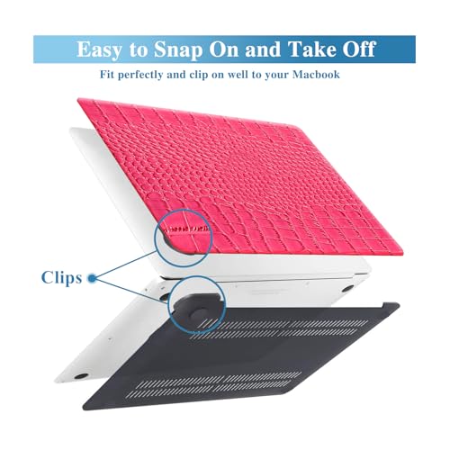 Crocodile Case for MacBook Air 13 inch M1 2022 2021 2020 2019 2018 A2337 A2179 A1932, Crocodile MacBook Air M1 Case, Aligator Skin Snakeskin PU Leather Hardshell & Keyboard Cover, Pink - color: # Shiny Pink Crocodile