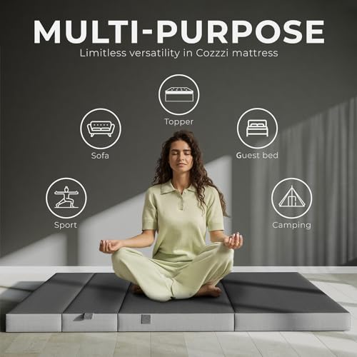 Cozzzi 4 Inch Twin Folding Mattress for Floor and Traveling with Removable Cover - Lightweight and Portable Mattress for Adults & Kids - Compact and Easy to Storage (75in x 39in x 4in) - size: Twin (75in x 39in x 4in), style: Gray