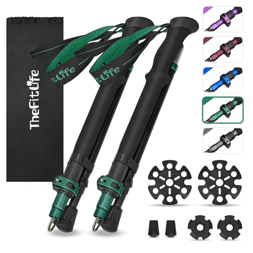 TheFitLife Collapsible Trekking Poles for Hiking – Lightweight Folding Walking Sticks for Men and Women with Extra-Long Foam Handle and Metal Flip Lock - color: Green, size: 115-135cm for Users 5'8" or above