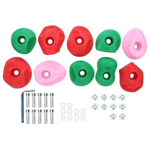 Rock Climbing Holds, Sets of 10 Multi-Colored Kids Large Rock Climbing Holds, Indoor & Outdoor Rock Wall Climbing Kit with Secure Mounting Hardware(S) - size: Small