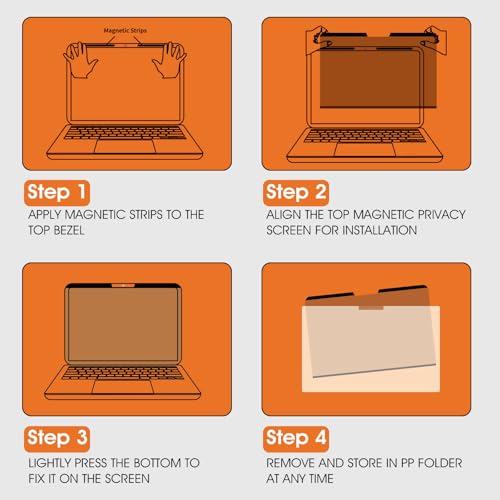 Magnetic Laptop Privacy Screen 16 Inch 16:10 Display- Removable Anti-Glare Blue Light Filter, Computer Privacy Screen Shield, Not for 16.1'' Laptops