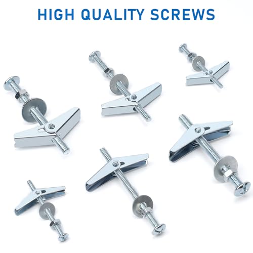 100 Pcs 3 Size Heavy Duty Metal Drywall Anchors Kit | 25 Sets Toggle Bolts and Wing Nuts Set for Hanging Lamps Heavy Items 1/8" 14 Sets, 3/16" 6 Sets, 1/4" 5 Sets - size: 3 Size Kit-100pcs(25sets)