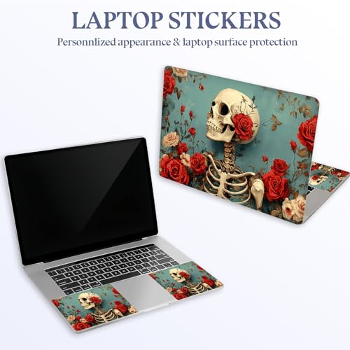 Universal Laptop Skin Sticker Decal,15.6 Inch Laptop Vinyl Cover for 13" 14" 15.6" Laptop,Scratch-Resistant Waterproof Protector Wrap,Reusable with Wrist Pads,Rose Skeleton Art - color: Rose Skeleton Art