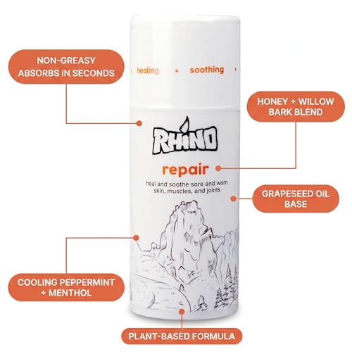 Rhino Skin Solutions Repair Cream Made for Your Adventure, Hand Repair Cream for Dry Cracked Hands, Non Greasy Hand Lotion with Honey and Tea Tree for Athletes and Workers, Made in USA (1 oz) - size: 1 Ounce (Pack of 1)