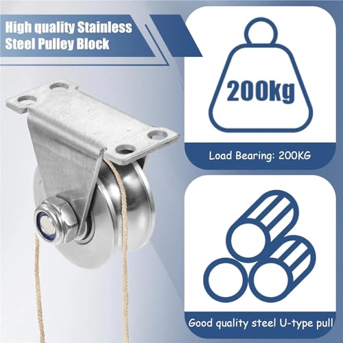 U Groove Stainless Steel Wall Pulley 2pcs Stainless Steel Tripod Pulley Wire Rope Lifting Bearing Pulley Hanging Wheel, Home Sliding Doors Track Wheel Pulley Hardwar