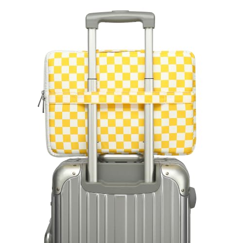 360 Degree Protective Laptop Sleeve with Multi-Pockets (Yellow Checkered, 14 inch-14.4 inch) - color: Yellow Checkered, size: 14 inch-14.4 inch