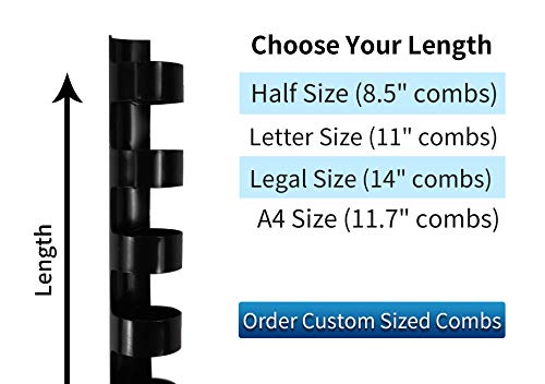 Rayson CR681012-BK Plastic Comb Binding Ring, 1/4in,5/16in,3/8in,1/2in, 19-Ring Letter Size, Black Comb Spines, Multi-Size Pack of 100 - color: Black, size: Letter size - 1/4in, 5/16in, 3/8in, 1/2in