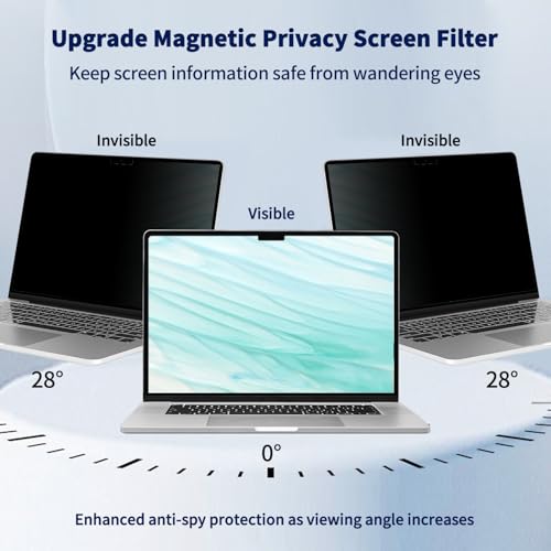 Magnetic Laptop Privacy Screen 15.6" 16:9, Anti-Glare & Blue Light Filter | Removable, Matte finish, Anti-glare, Anti-bubble, Anti-spy, Blocks blue light, High definition clarity, Scratch resistant - size: 15.6 Inch 16:9 Laptops