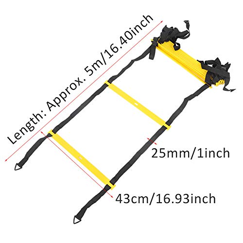 12 Rungs Agility Ladder, Training Equipment with Adjustable Rungs Spacing 43CM Fixed Design Mesh Carry Bag for Football Soccer Warm Up Exercise Speed Coordination