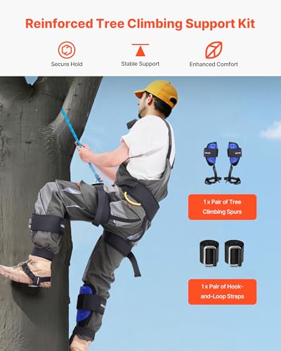 VEVOR Tree Climbing Spikes, 1 Pair Height-Adjustable Climbing Spurs, 350lbs Load Capacity Tree Climbing Gear with Straps, Arborist Equipment for Climbers, Hunting, Fruit Picking - color: Navy Blue (Basic)