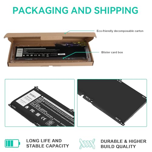 Fancy Buying 69KF2 Battery for Dell XPS 15 9500 9510 9520 9530 M15 R3 R4 R5 R6 R7, M16 R1, M17 R3 R4 Precision 5550 5560 5570 Inspiron 7510 7610 7620 P87F P91F P45E 0GFJ6 Vostro 7510 7620-86Wh - size: 13.1*3.3*0.28inch