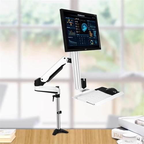 Monitor Arm, Single Monitor Desk Mount, Sit Stand Workstation with keyboard tray and mouse box, Height Adjustable gas spring Single Monitor Mount Arm, Holds up to 13.2lbs ,for Laptop, Computer ect(700 - size: 700mm