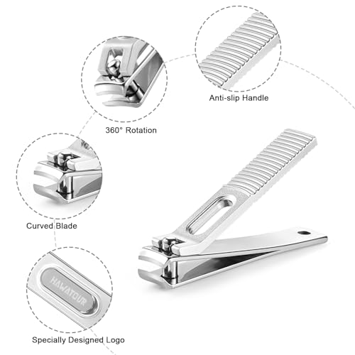 HAWATOUR Nail Clippers Set Zinc Alloy 420J2 Stainless Steel, Silver | Ultra Sharp Curved Blade, Fingernail and Toenail Clipper, Visibly Tin Case, Cut-Out Design