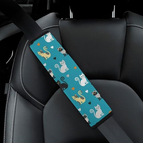 2PCS Cats Lovers Car Seat Belt Pad Universal Fit Seat Belt Covers Cushion for Kids, Car Seats Pushchair Strollers High Chair Pushchair, Easy Install (No Tool) - color: Pattern 984