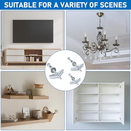 92pcs 3/16 Inch Heavy Duty Drywall Anchors, 23 Sets | Toggle Bolts and Wing Nuts Set for Hanging Lamps Heavy Items, Butterfly Anchors for Ceiling, Sheetrock, Hollow Wall - size: 3/16"-92pcs(23sets)