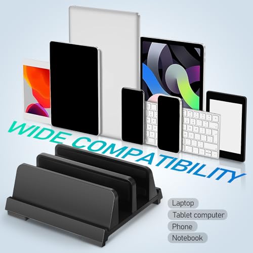 SUPVOX Laptop Vertical Stand Dual Slots Adjustable Black Desktop Laptop Support Holder Workspace Organizer for Office and Home Use