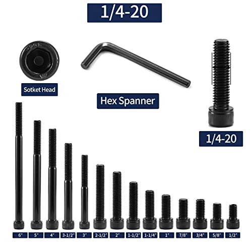 1/4-20 x 4 Inch Socket Head Cap Screws Bolts, 20Pcs 304 Stainless Steel 18-8, Allen Socket Hex Drive, Fully Threaded, Black Oxide by SG TZH(with Hex Spanner) - size: 1/4-20 x 4"