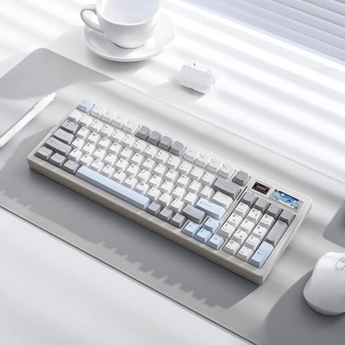 YUNZII IF99 96% Wireless Mechanical Keyboard (White, Cocoa V2) | QMK/VIA Keyboard with LCD Display,Custom Magnetic Badge,8000mAh Battery,Hot Swap Gasket,RGB,for Gaming/Mac/Win - color: White, size: Cocoa Cream V2 Switch
