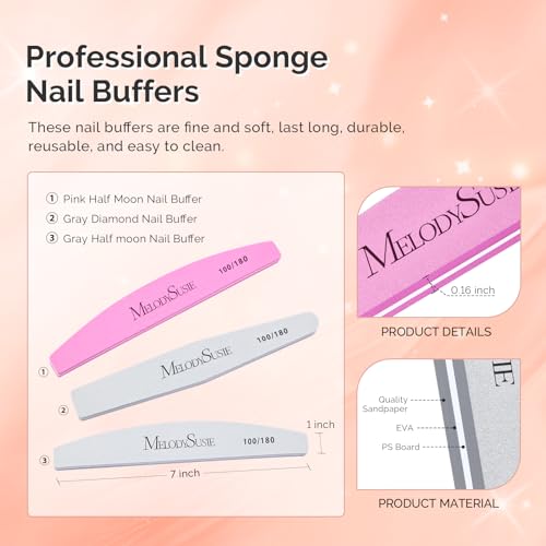 MelodySusie 9Pcs Nail Buffers Set,Nail Files and Buffers,100/180 Grit, Diamond Nail Buffer, Professional Nail Care Tools Kit for Home Use,Salon - size: 9PCS