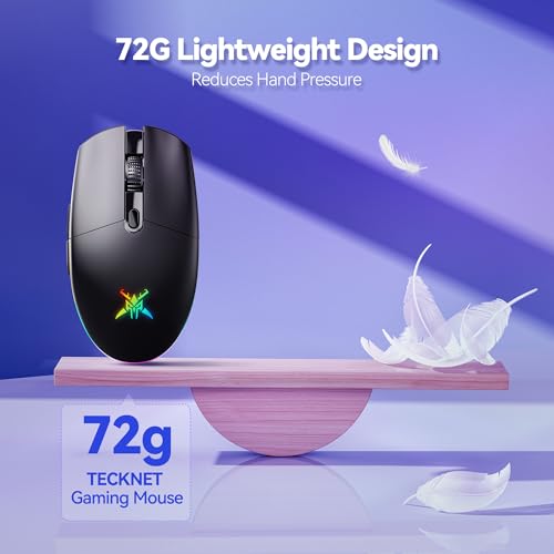 TECKNET Wireless Gaming Mouse 8000 DPI RGB Backlit Rechargeable Mouse-Black | 100Hrs Battery, Dual Mode(2.4G + USB-C) , 6 Programmable Buttons, Ergonomic Design for PC, Mac, Laptop and Gaming Setup