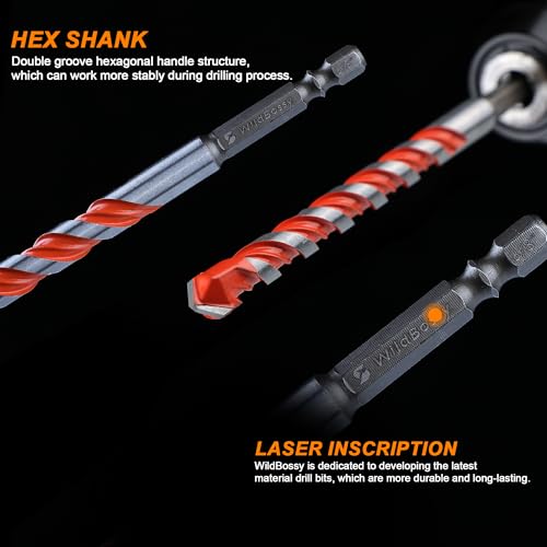 Concrete Drill Bits, 1/4" Hex Shank Masonry Bits, 10PCS | carbide masonry drill bits for concrete, brick, tile, glass, cement and plastic with hex shanks - size: 1/4 in