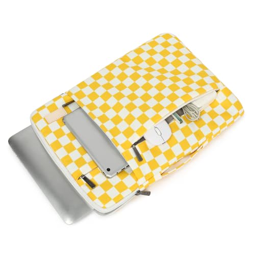 360 Degree Protective Laptop Sleeve with Multi-Pockets (Yellow Checkered, 12.5 inch-13.5 inch) - color: Yellow Checkered, size: 12.5 inch-13.5 inch